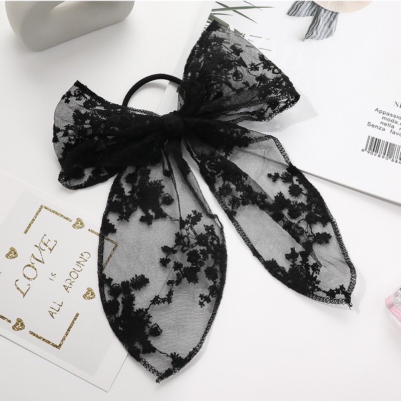 Hairpin Lace Flower Big Bow Women Girls Cute Hairpins Hair Rope Ribbon Clip Ornament Fashion Headband Black Accessory Embroidery Flowers Net Aksesoris Rambut &quot;WD001&quot; Ikat Pita Iketan Hitam Kunciran Kuncir Cute Murah