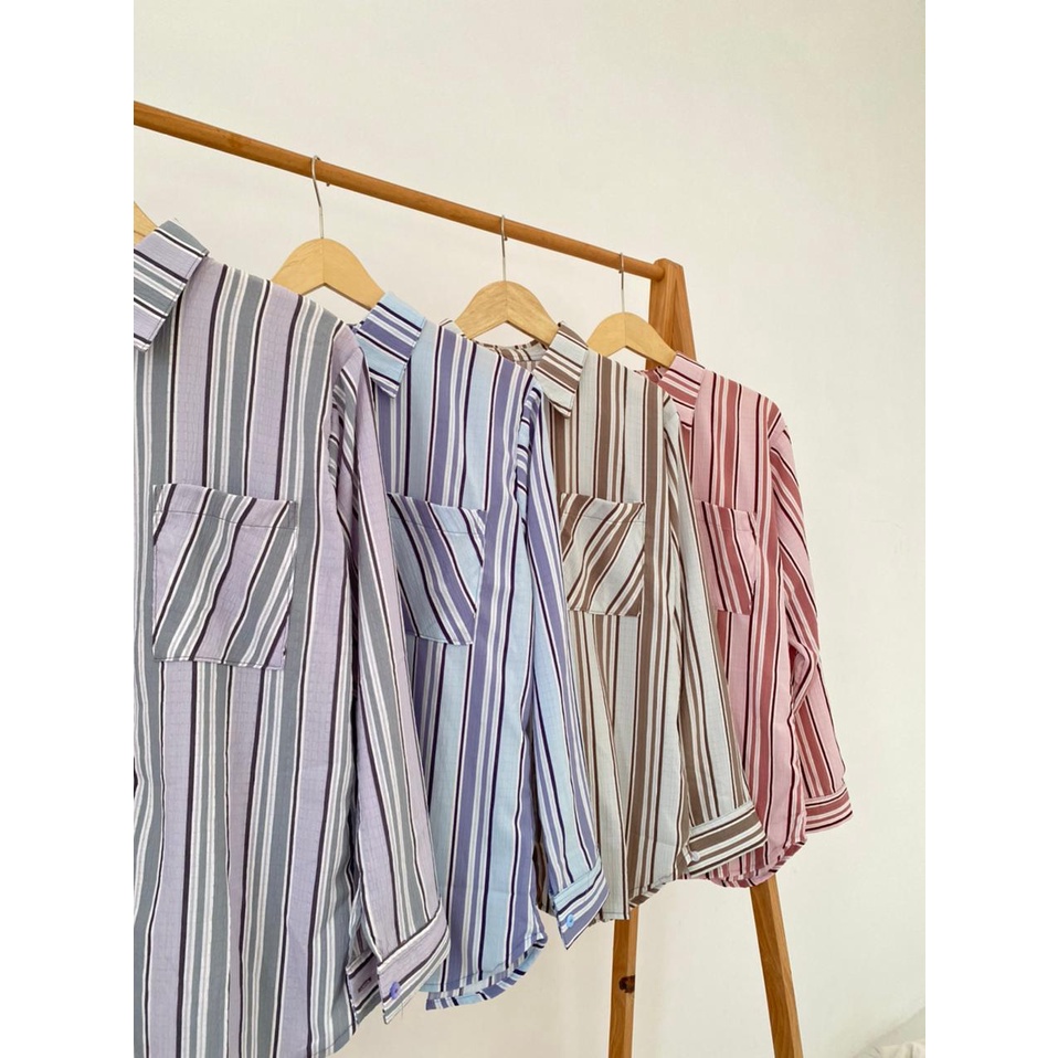 Amy Shirt Kemeja Stripe Salur Wanita