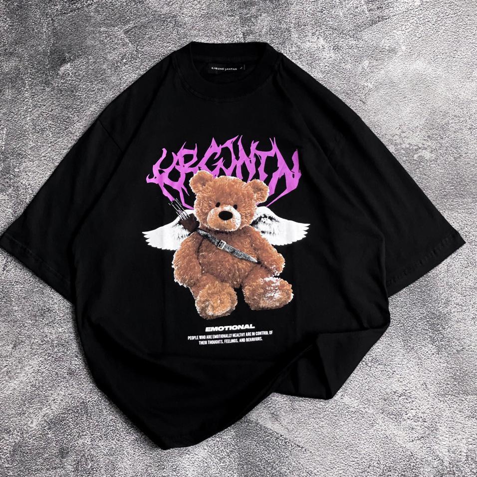 Langsung Kirim KAOS BEAR OVERSIZE ATASAN PRIA / WANITA PRINT KATUN BISA COD "BEAR BERSAYAP"