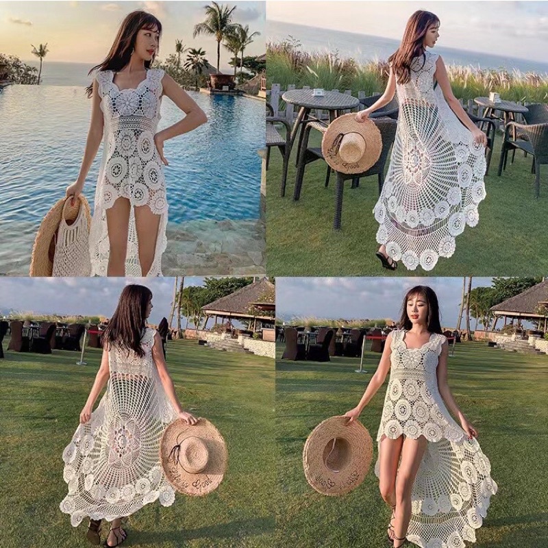 White Peacock Outer | Baju Pantai | Dress Pantai | Outer Pantai