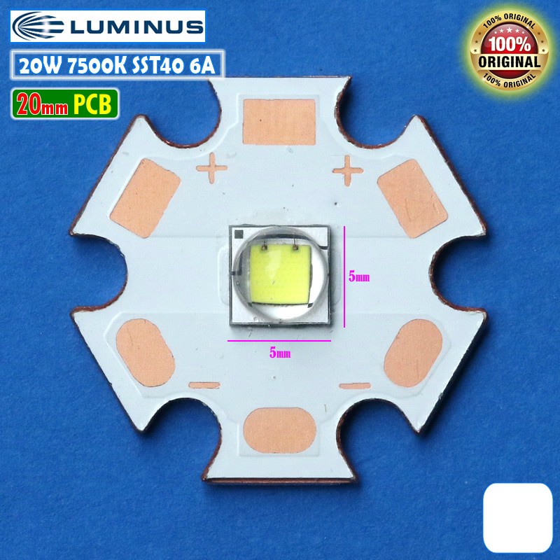 Led Sorot Luminus 20W 20mm SST-40 Putih 7500K SST40 Mata LED Senter Tembak 6A