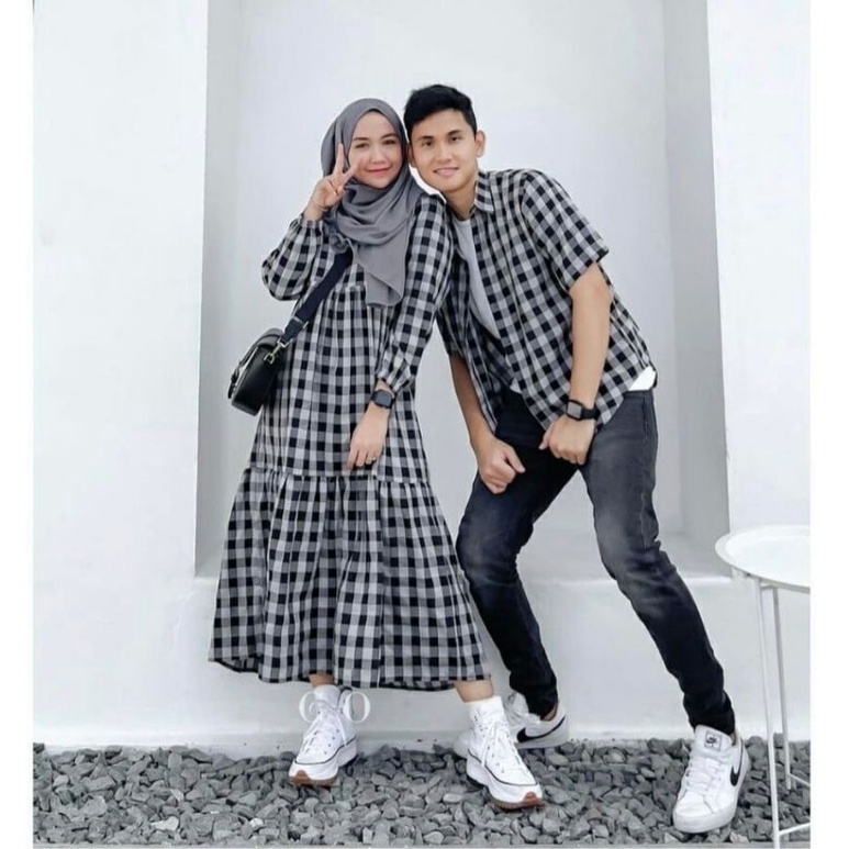 JCZ- Couple bahari / Couple Kemeja Dress Motif Kotak / Cp Bahari / Baju Pasangan muslim Terbaru