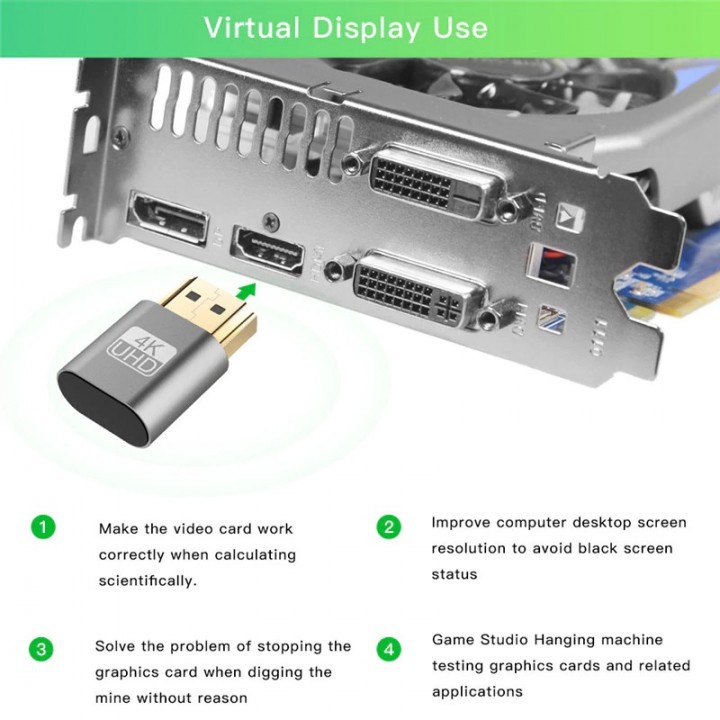 HDMI Virtual Display 4K DCC EDID Dummy Plug Display Cheat - Cocok untuk Para Miner Penambang Crypto