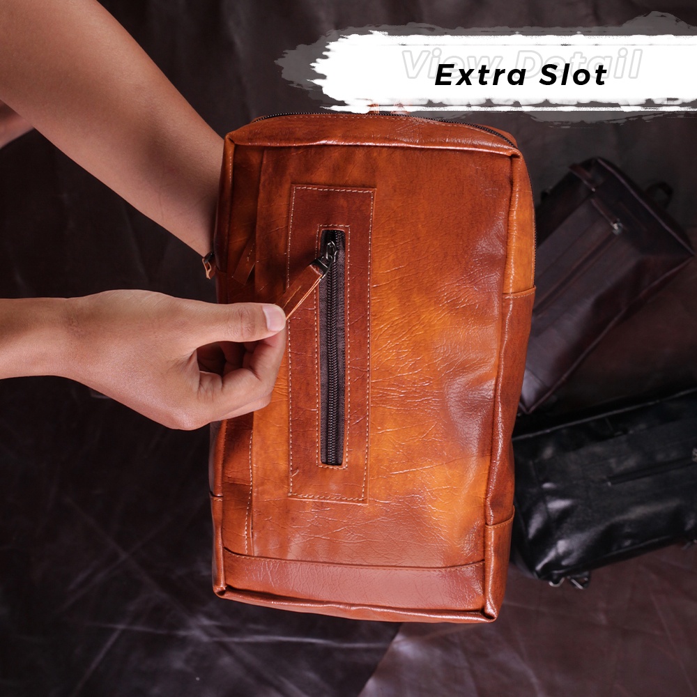 Tas Selempang Pria Kulit Asli Tas Slempang Pria Kulit PU Leather Slingbag ESL03 GARANSI ORIGINAL