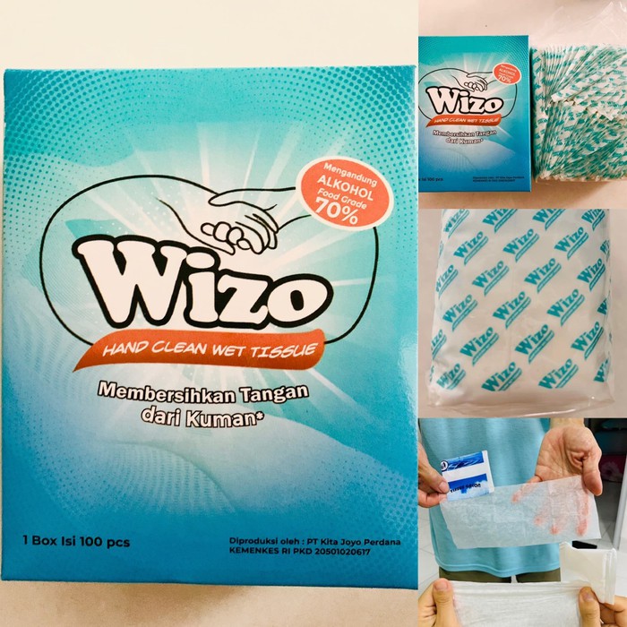 Wizo Hand Clean Wet Tissue Alkohol 70% - isi 100pcs ORIGINAL