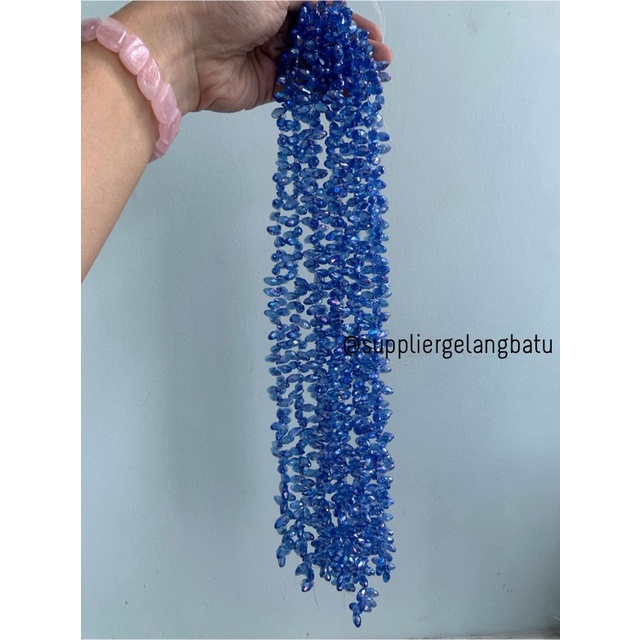 KRISTAL CEKO TETES AIR MATA 6MM biru laut blue QUARTZ LUBANG SAMPING