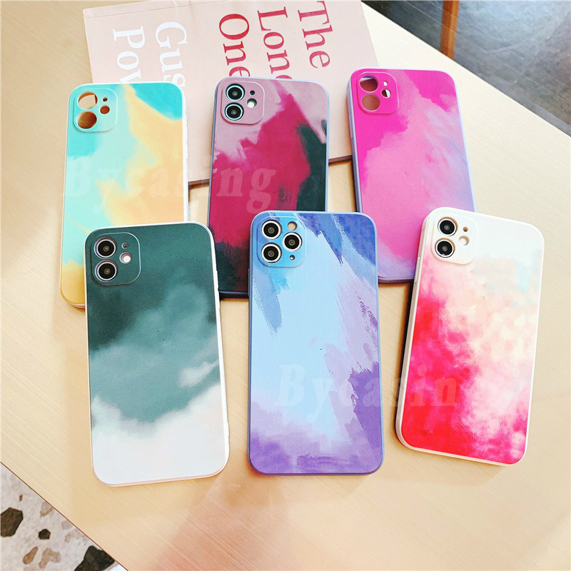 Colorful Liquid Silicone Case for Huawei Y7A P20 P30 Pro Honor 8X Mate 30 Nova 7i 5T Watercolor Painted Anti Dirty Soft TPU Back Cover BY