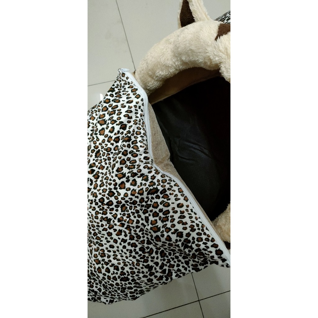 Rumah Tempat Tidur Kucing motif Leopard + Bantal