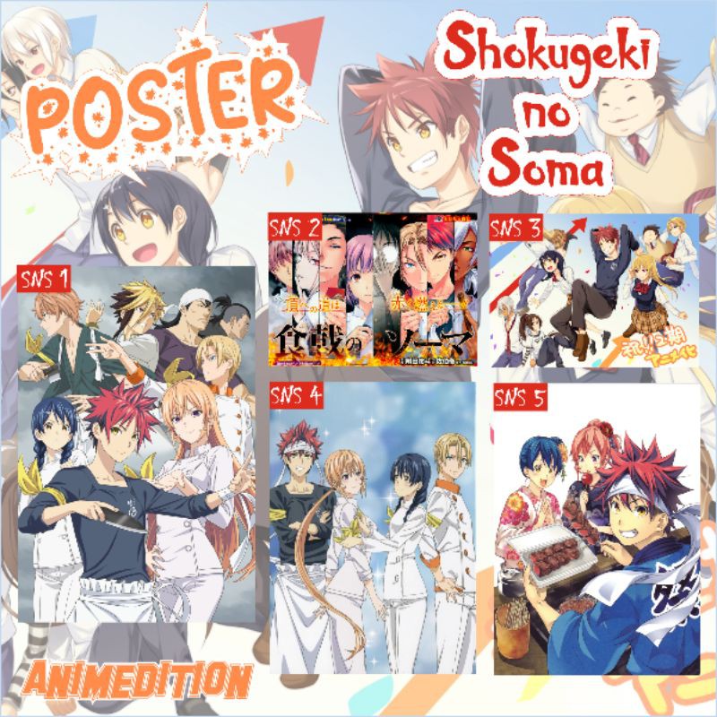 KATALOG BARU Poster Shokugeki no Soma Soma Yukihira Erina Nakiri Megumi Tadokoro Fumio Daimido