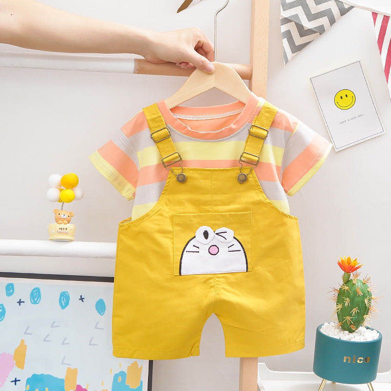 KF Cat Baju Setelan Jumpsuits Anak Import  Atasan Kaos Celana Kodok Termurah 1-4thn Kartun Lucu-1