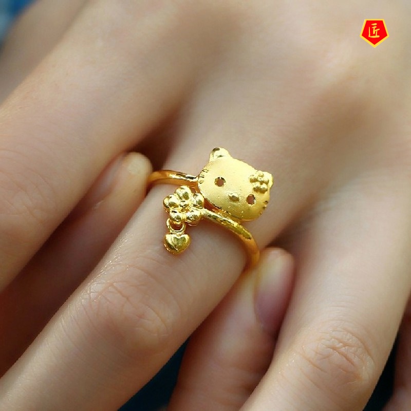 [Ready Stock]3D Golden Comic Cat Ring Korean Fashion Simple