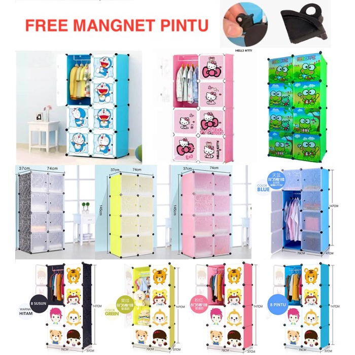 Lemari Pakaian Plastik Rak Serbaguna Lemari Baju Anak Rak Baju 8 Kotak - Pink