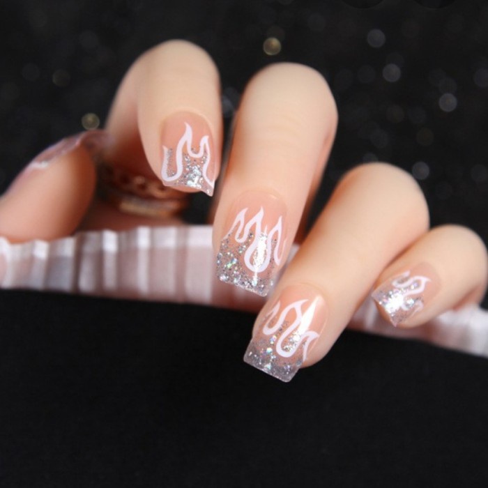 Kuku Palsu Motif Api French Fire American Style Fake Nail False Nails