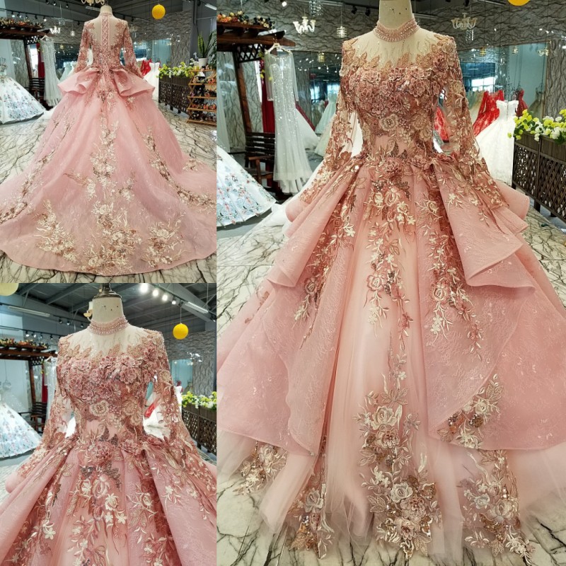 Customize Luxurious Pink Wedding Dress
