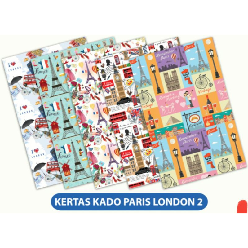 (50lembar) kertas kado/kertas bungkus/kertas kado lucu murah-Paris London