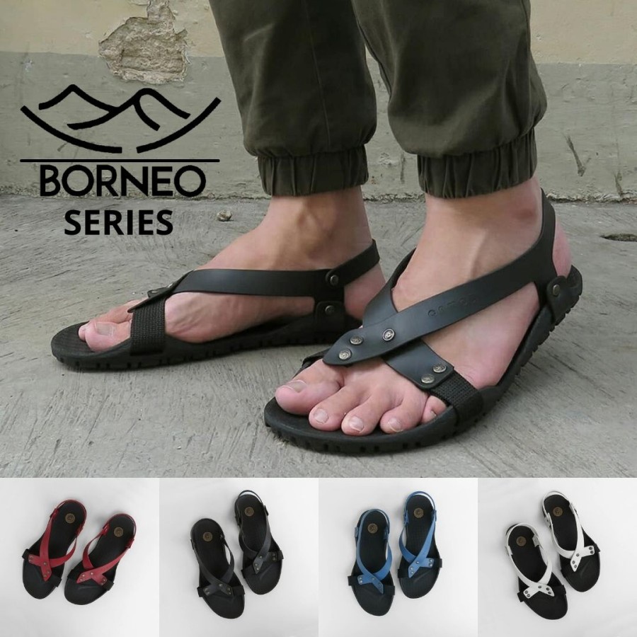 SANDAL SENDAL COWO PRIA KARET SLIDER CAMOU BORNEO HITAM PUTIH MERAH BIRU