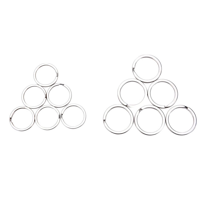 100pcs / set Gantungan Kunci Bentuk Bulat Bahan Stainless Steel Warna Silver 2 Ukuran