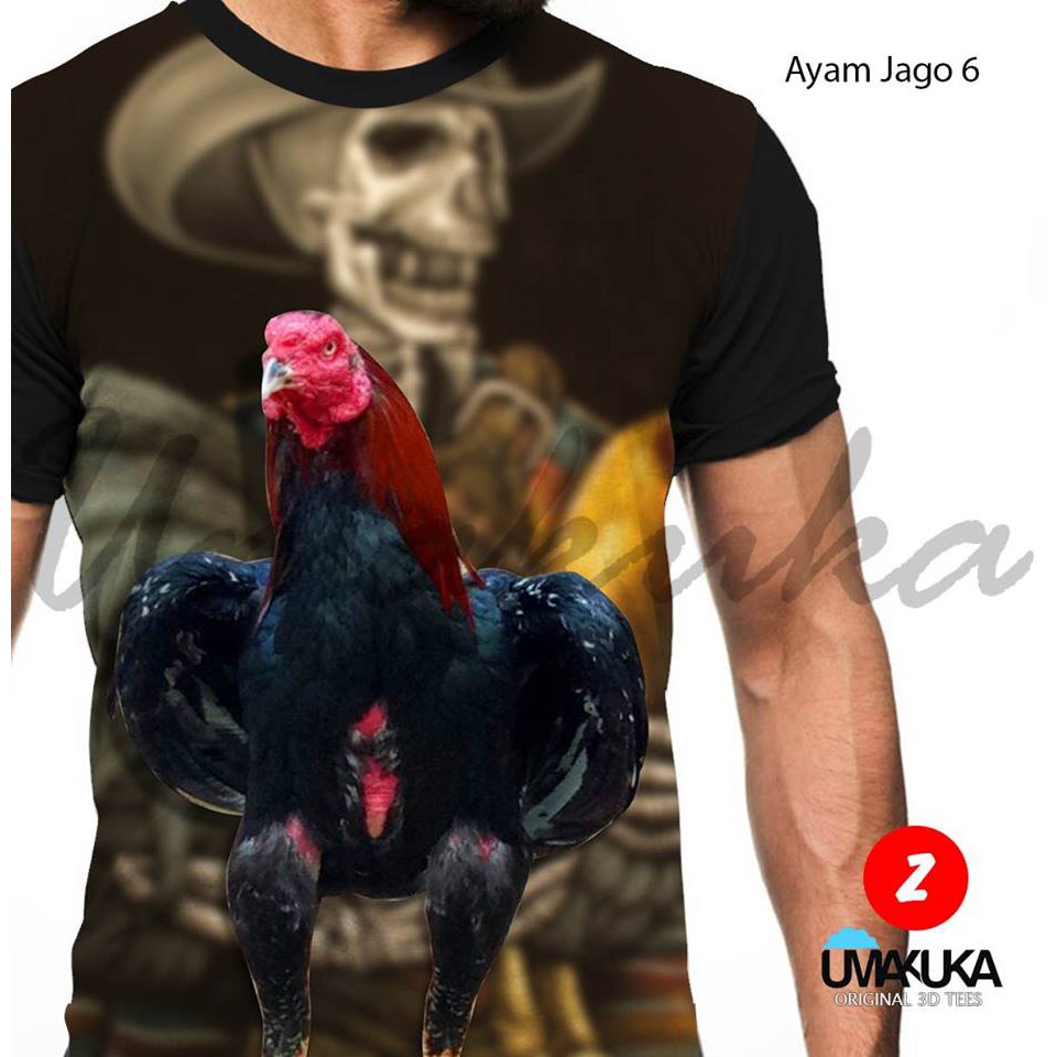 T-Shirt Motif Ayam Jago 6 Full Print Baju Kaos 3D Umakuka Premium Quality Murah Unik