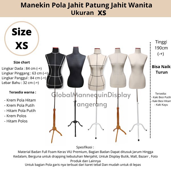 Manekin Badan Wanita Patung Jahit Ukuran XS