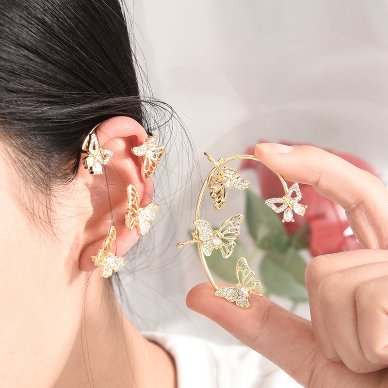 Anting Klip Tanpa Tindik Desain Kupu-Kupu Hias Zircon Untuk Wanita