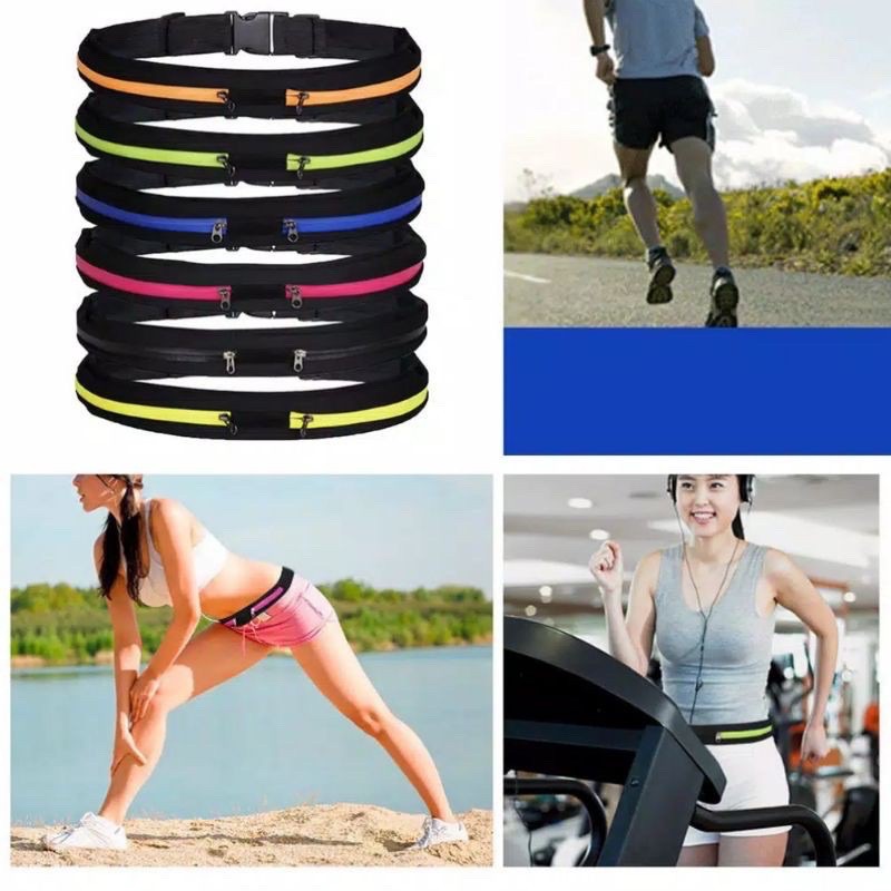 READY DOUBLE POCKETS Outdoor Gym Running Sport Belt / Waterproof Pocket Belt / Travel Pocket