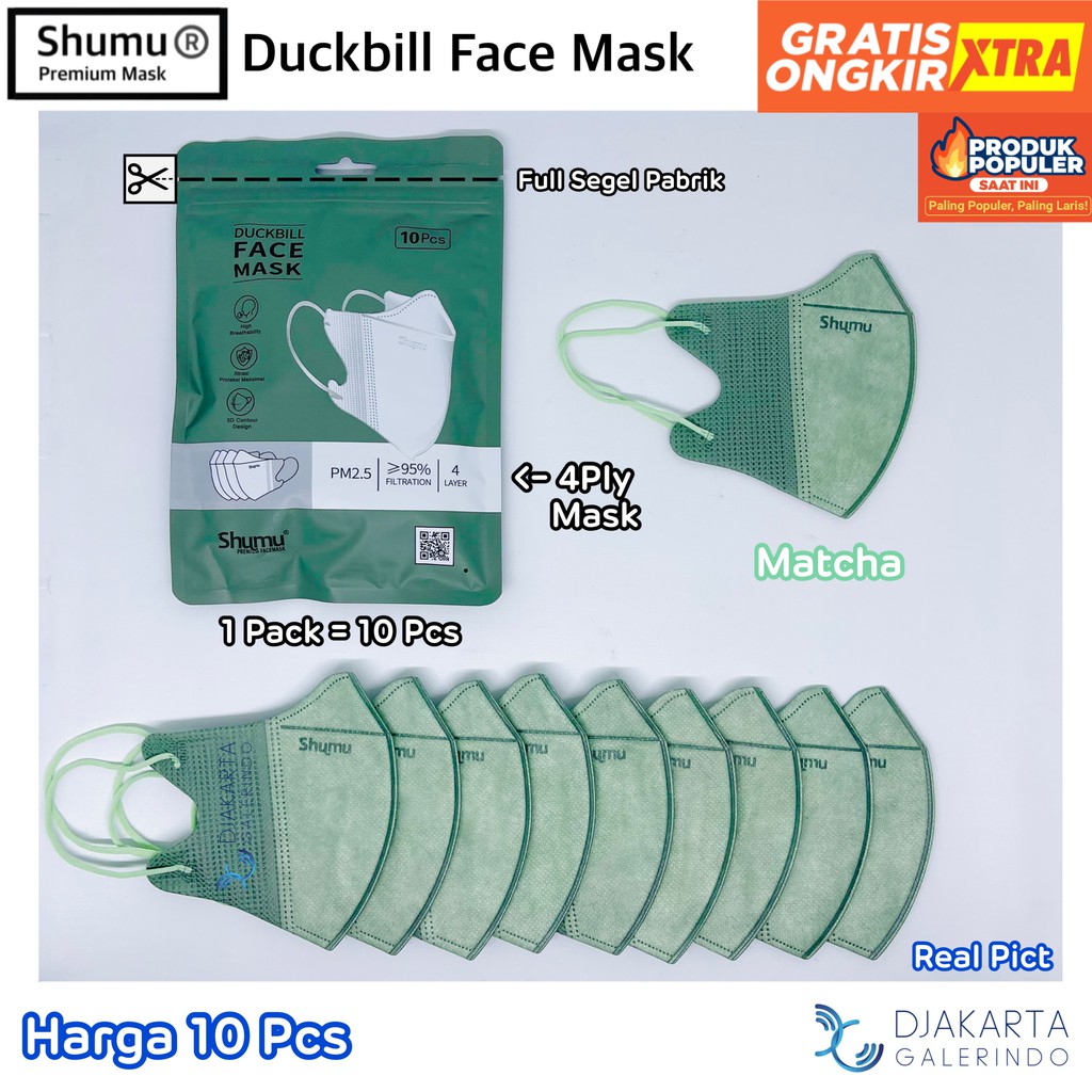 Masker Duckbill Shumu 4Ply Sachet / Pack isi 10 Pcs