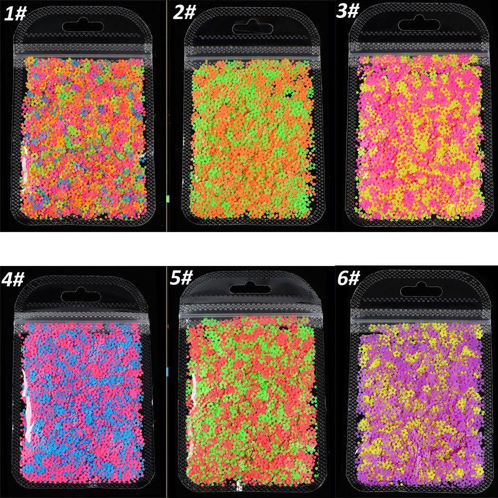 Top Neon Kuku Glitter Kuku Glitter Serpihan Manicure Decor DIY Seni Bersinar Warna Mixing Nail Art Aksesori Berongga Keluar Glitter Flakes