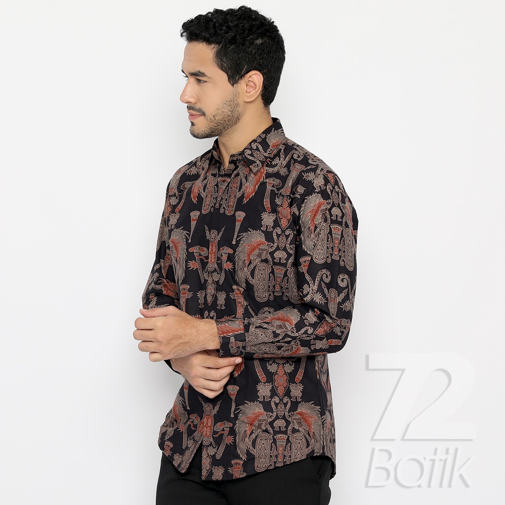 BATIK PRIA LENGAN PANJANG Kemeja Hem Slimfit Premium Warna Hitam 721092 CAP 72 - Baju Kemeja Atasan Pakaian Setelan Batik Pria Cowok Laki Laki Remaja Keluarga Kantor Lengan Panjang Modern Slimfit Slim Fit Premium Kekinian