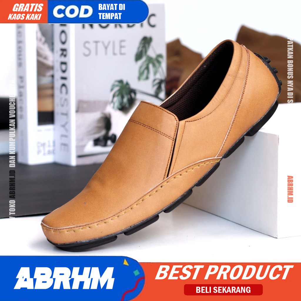 ABRHM X NIBA Sepatu Slip On Pria Kulit Asli Sepatu Pria Pantofel Kerja Sepatu Kasual Cowok / Cowo Santai Kekinian Original