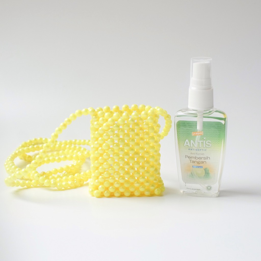 yellow hand sanitizer bag/ holder/ tempat/gantungan beads korean with antis 55 ml