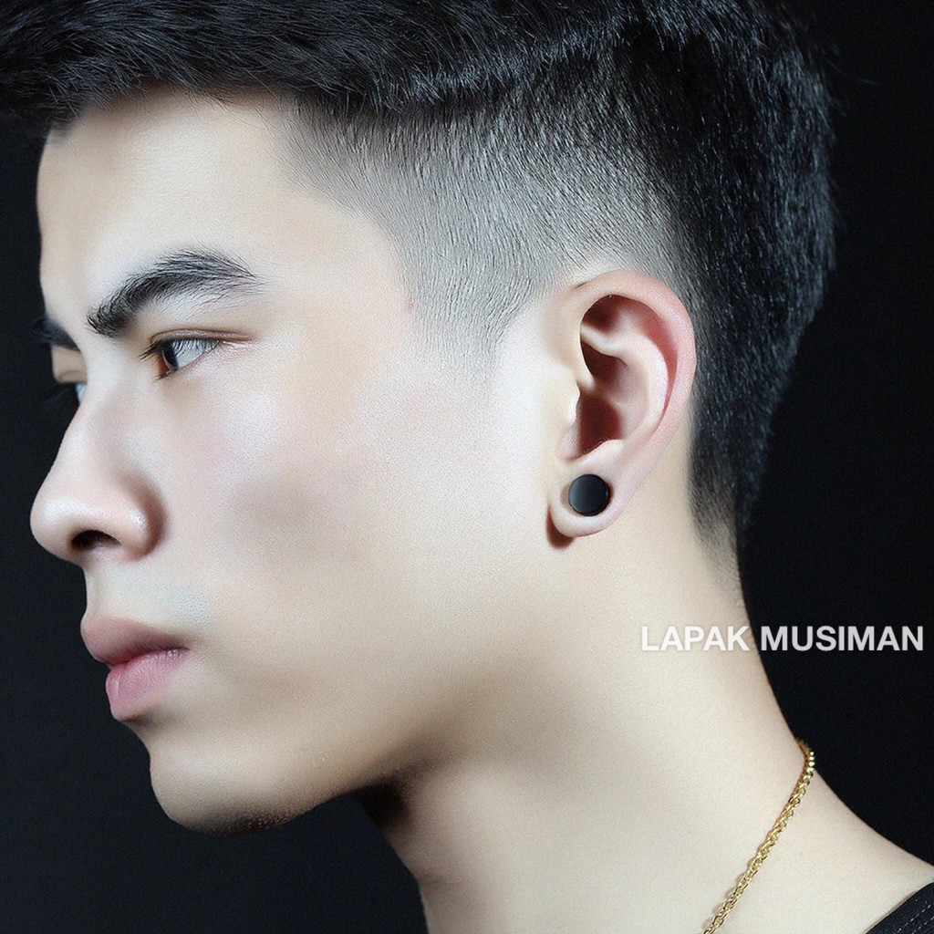 [Bayar di Tempat] ANTING PRIA TITANIUM HITAM MODEL MAGNET - GARANSI ORIGINAL