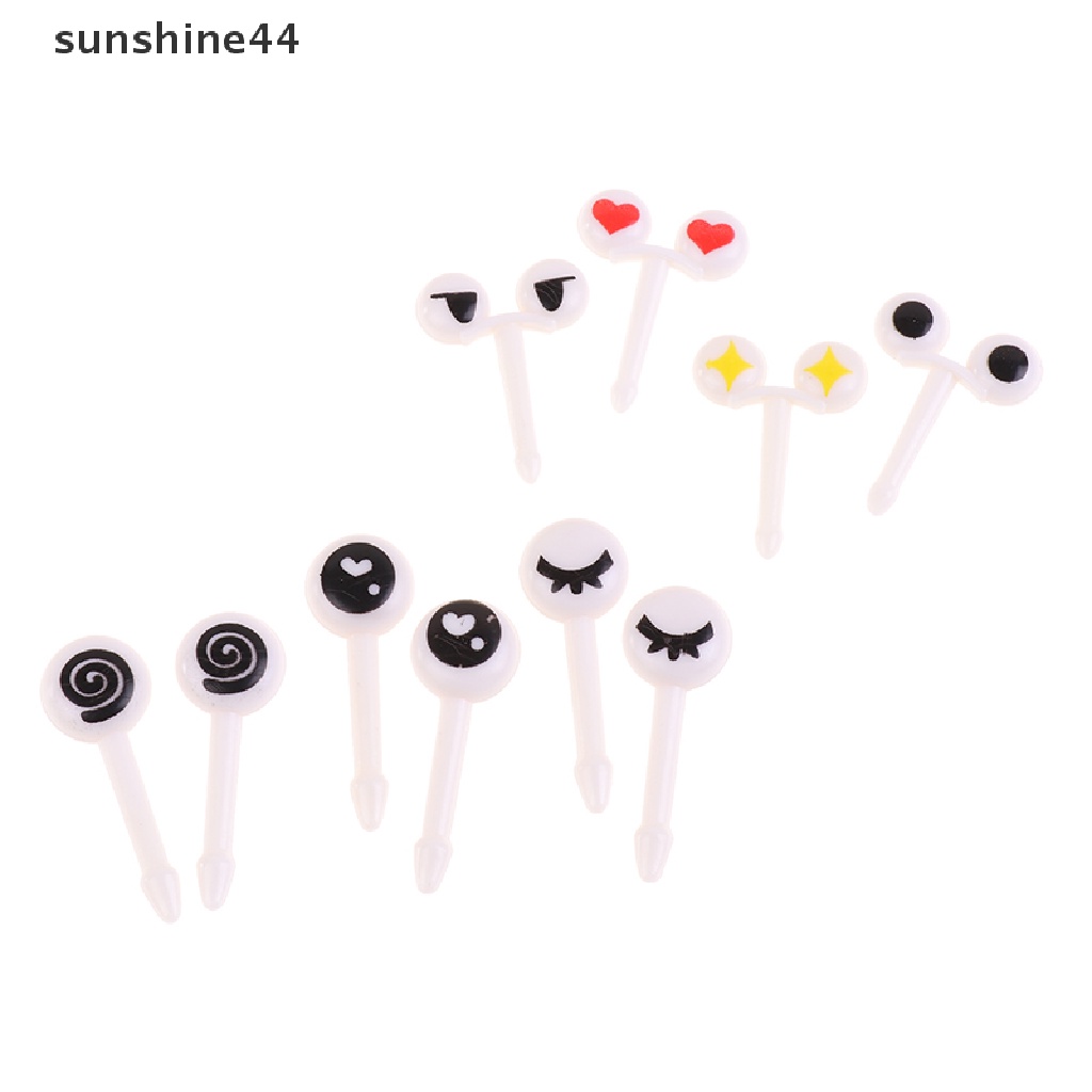 Sunshine 10Pcs / Set Garpu Buah / Makanan Mini Bentuk Mata Kartun Lucu