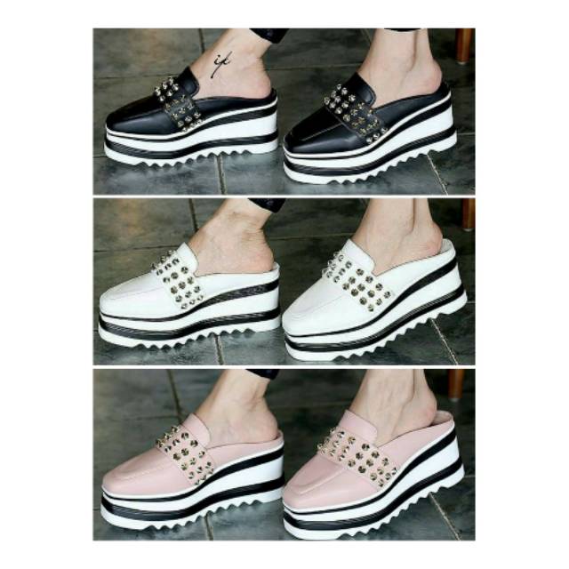 WEDGES BUSTONG WANITA STUDD SANDAL STELLA MURAH JAMUR SELOP SLOP VALENTINO ROCKSTUDD MODEL IMPORT