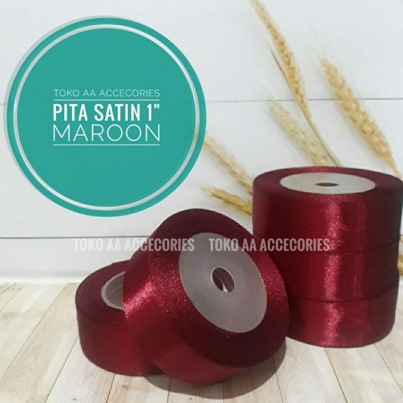 Pita satin MERAH MARUN termurah 2,5 cm per rol