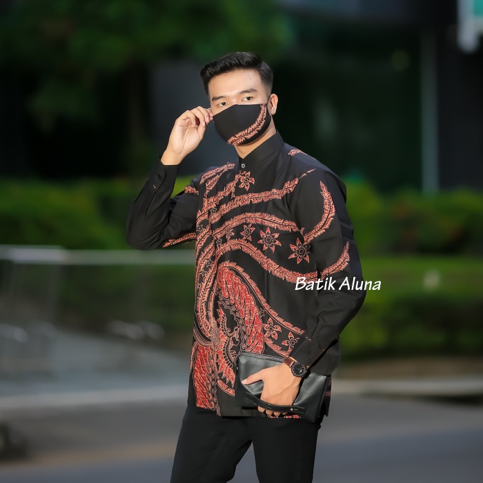 Kemeja Koko Batik Pria Lengan Panjang Modern Terbaru Bahan Katun Premium Full Furing Asli FASHION MUSLIM BATIK ALUNA