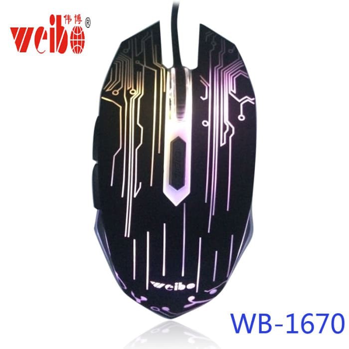 Super Hot! MOUSE GAMING WEIBO WB 1670 BLACK RAINBOW LIGHT CABLE GAMING Terbatas!