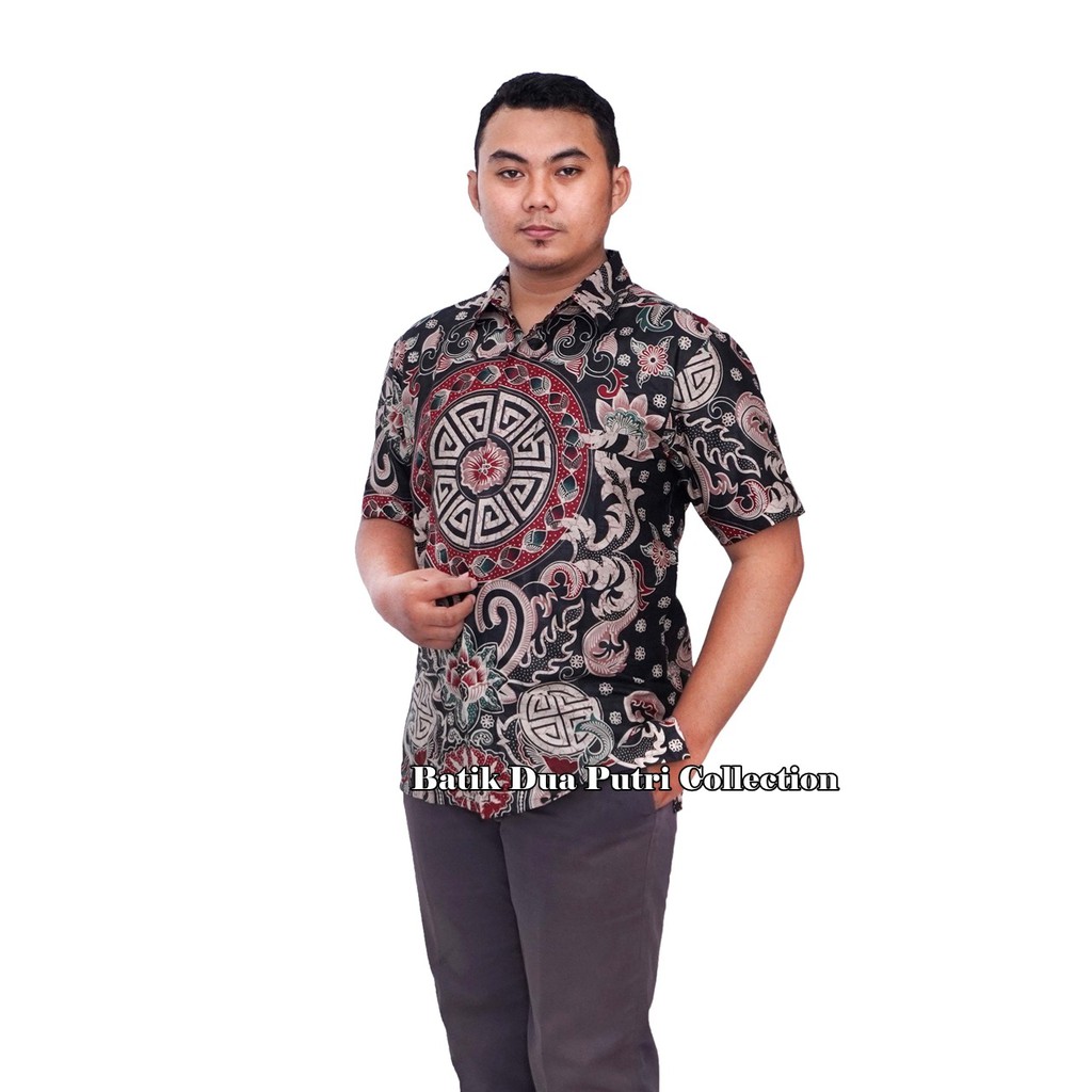 Atasan Batik Wanita Blouse Batik Kombinasi Salur Wana Warni - Bola Cina By Batik Dua Putri