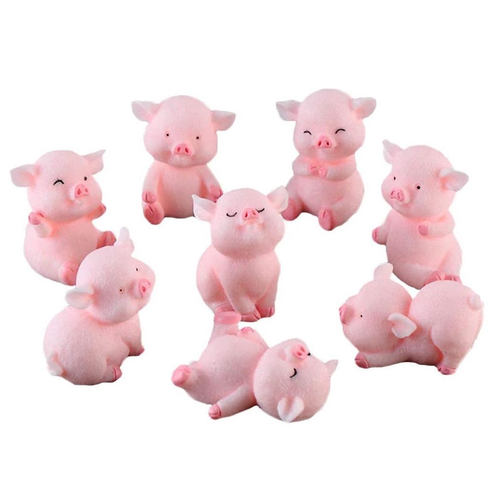 Agustina Pig Miniatur 8pcs Babi Pink Lucu Model Nakal Ornamen Rumah Aksesori Rumah Boneka