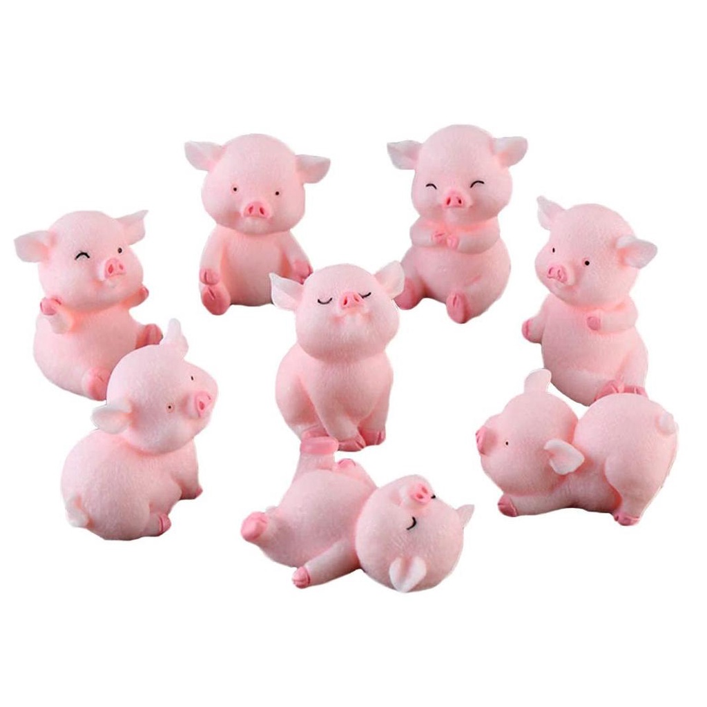 Agustina Pig Miniatur 8pcs Babi Pink Lucu Model Nakal Ornamen Rumah Aksesori Rumah Boneka