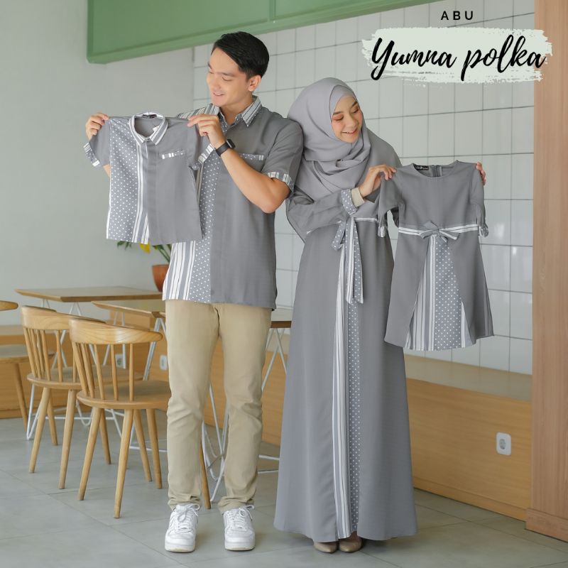 Baju Muslim Anak Prempuan dan Laki-Laki Yumna Motif Polka Salur