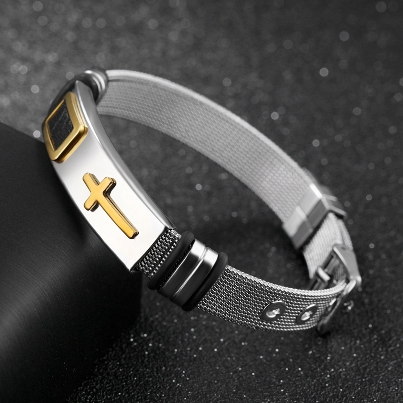 Fashion Men's Titanium Steel Cross Adjustable Bracelet Gold / Silver Jewelry