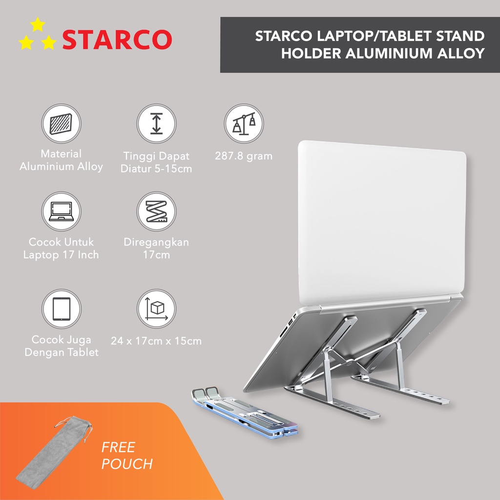 Starco Tablet Stand Laptop Stand Holder Dudukan Laptop Aluminium Alloy-0