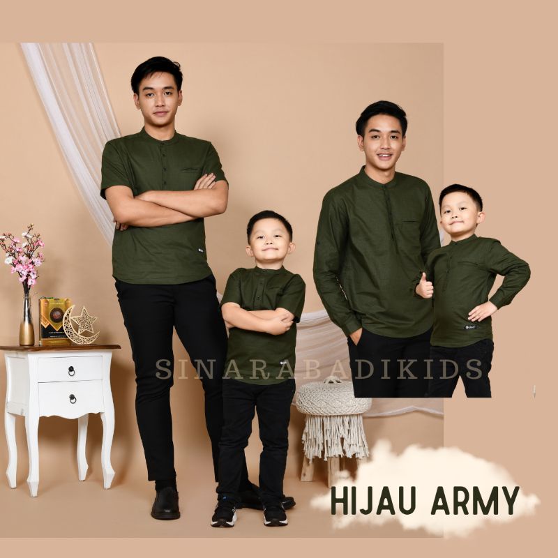 Kemeja Koko Dewasa/Anak Hijau Army (bisa couple ayah anak)