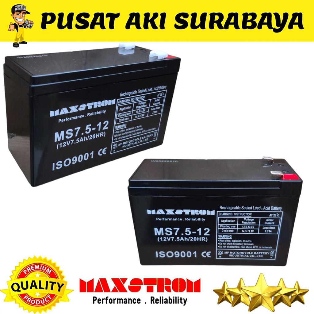 MAXSTROM 12 VOLT 7.5 AMPER ACCU VRLA 12V 7.5Ah MOBIL MOBILAN AKI ANAK BATERAI UPS INVERTER DC TO AC EMERGENCY LAMP YUKITA PMB PLIKO UNIKID AUTO WHEELER