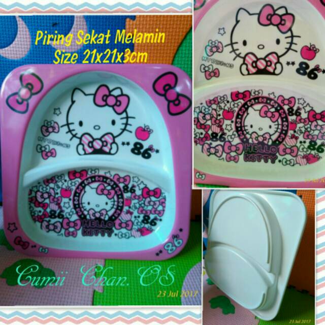 Cumiichan PROMO Piring Sekat Set Plus Mangkok Melamin HELLO KITTY
