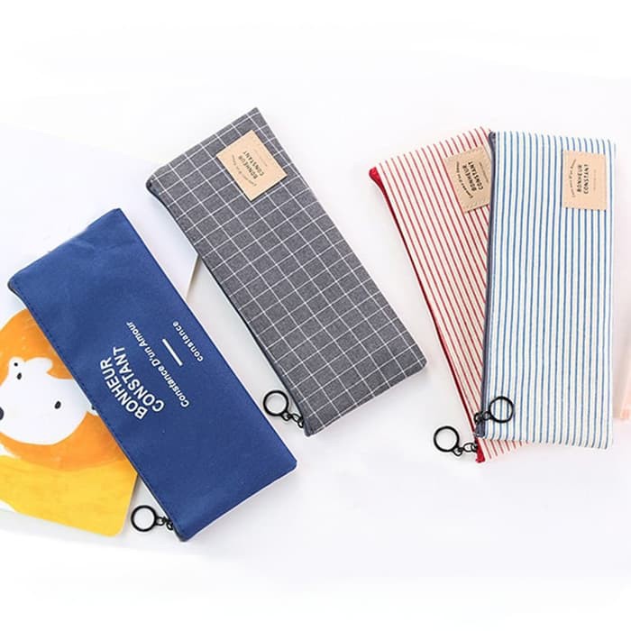 

tempat pensil motif garis kotak polos / kotak pensil kanvas