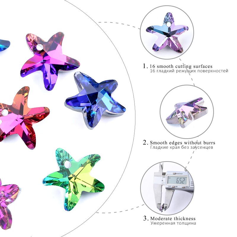 14mm Multicolor Starfish Pendant Glass Beads Kristal Mantra Untuk Wanita Membuat Perhiasan Kalung Temuan Anting-Anting DIY 12 pcs / lot