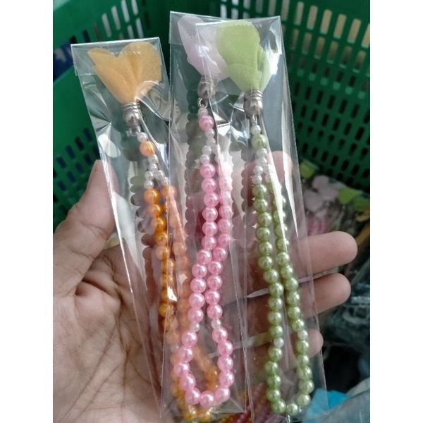 (Tasbih Mutiara Bening) Souvenir Pernikahan Haji dan Umrah size mini 6 mm isi 33 butir