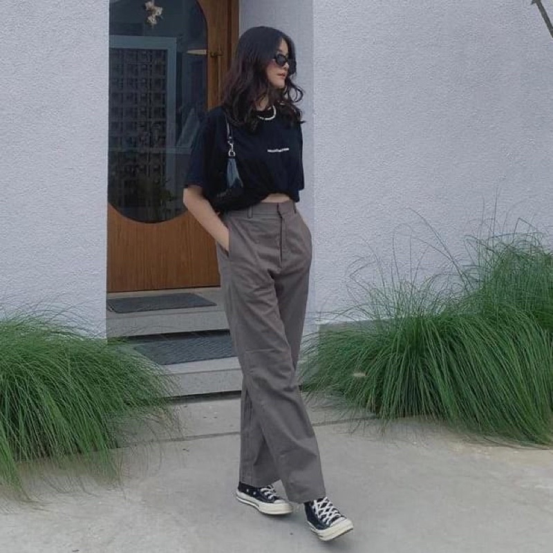 MELVA SLIP PANTS Kulot Highwaist Celana bahan atun loose pants