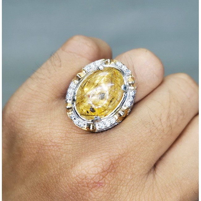 Batu Cincin Natural Kinyang Rambut Emas Bagus